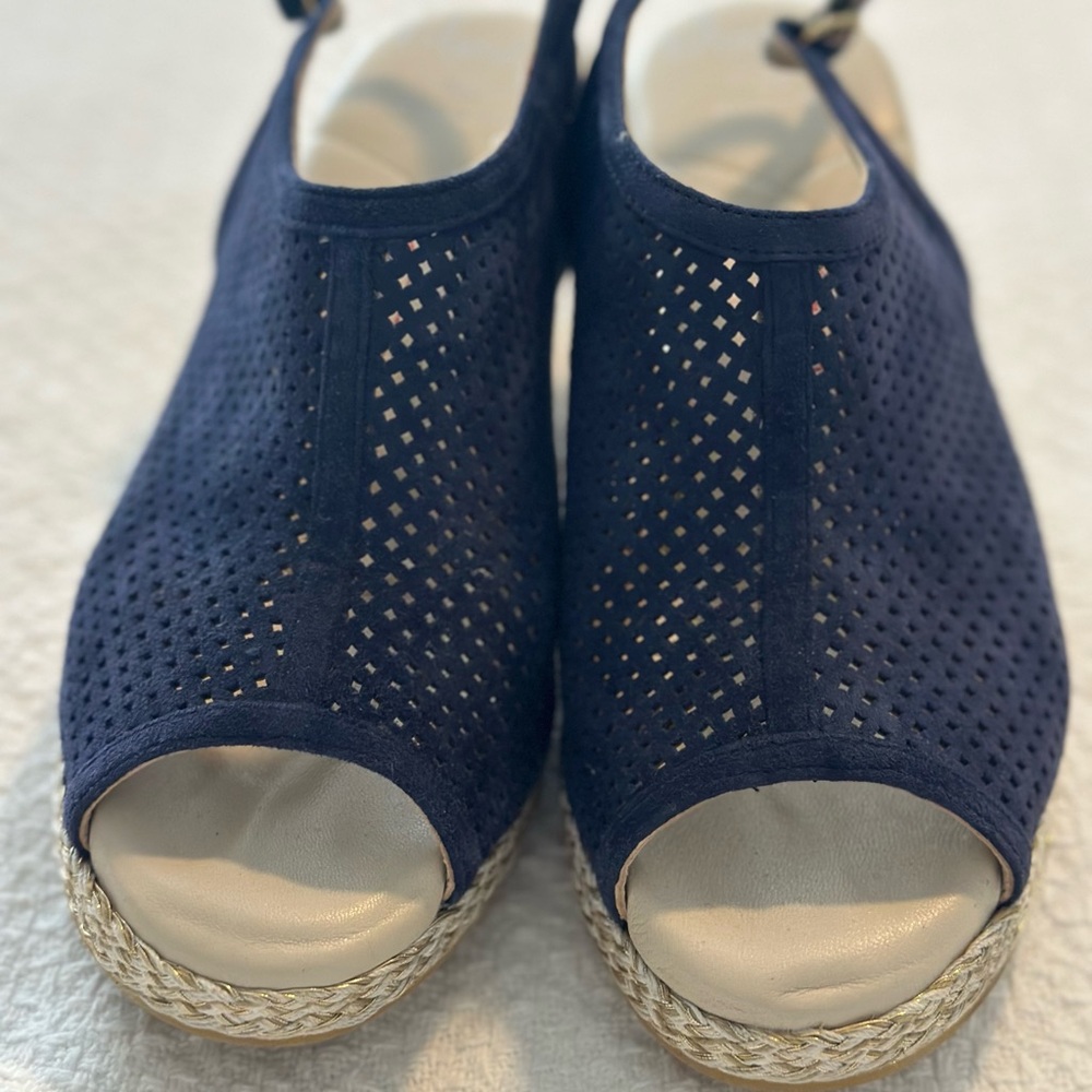Rangoni Navy Espadrille Peep-Toe Wedges